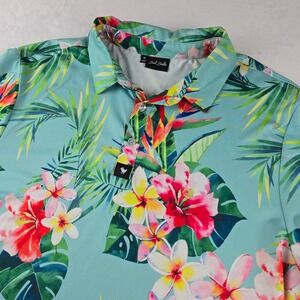Bad Birdie Men's Floral Golf Polo Shirt, Tropical Hawaiian Print, Medium‎